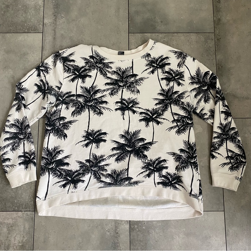 Forever 21 black palm tree print neutral cream sweatshirt small